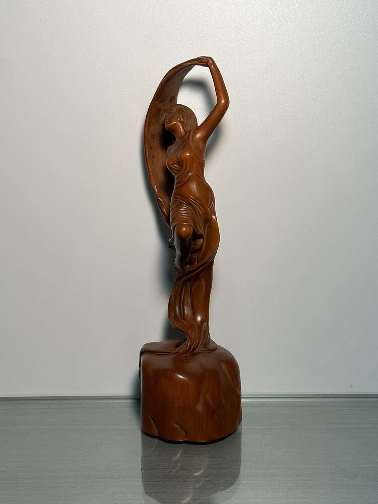 Chinese Boxwood Figures Statues Wood Carving Beautiful Woman Girl Figurine Decor