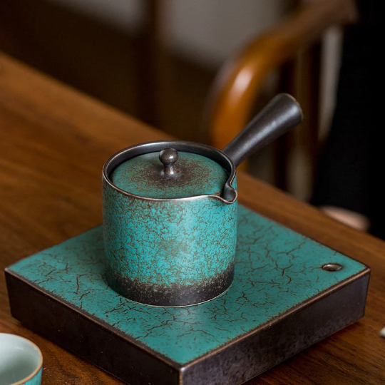 Green Ceramic Kyusu Teapot Pottery Tea Pot 175ml