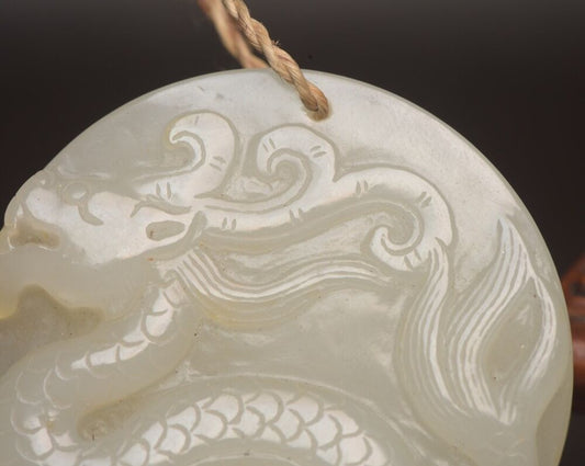 Top Chinese Natural Hetian White Jade Carved Dragon Phoenix Statue Lucky Pendant