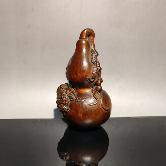 vintage wood carving gourd money Toad dragon statue home decor living room gift
