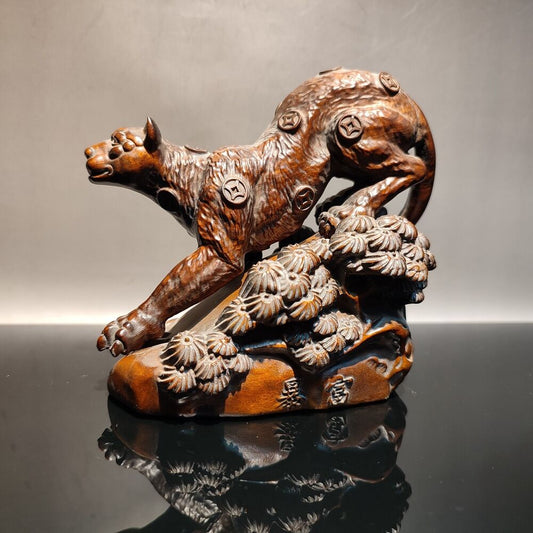 chinese boxwood Home Art Craft carved wooden Leopard statue panther cheetah Wood