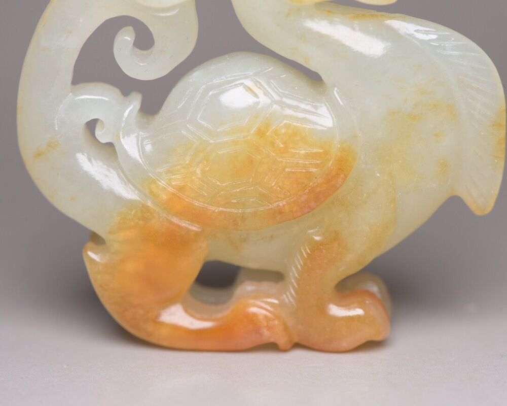Collection Chinese Hetian Jade Carving Dragon Turtle Statue Nice Figurines Art