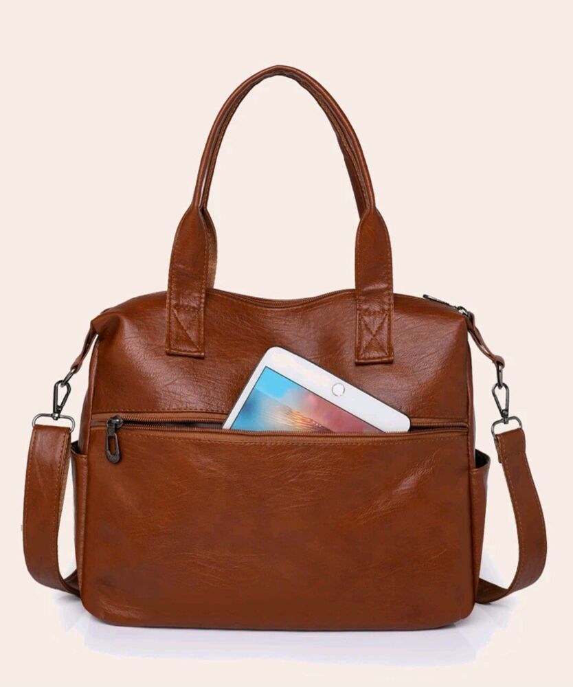Leather Crossbody Bag For Women Large Shoulder Handbag Satchel Bags 14" (Brown)