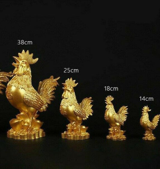 Chicken Figurine Gold Plating Lucky Cock Home Decoration Resin Statue 26x14x38cm