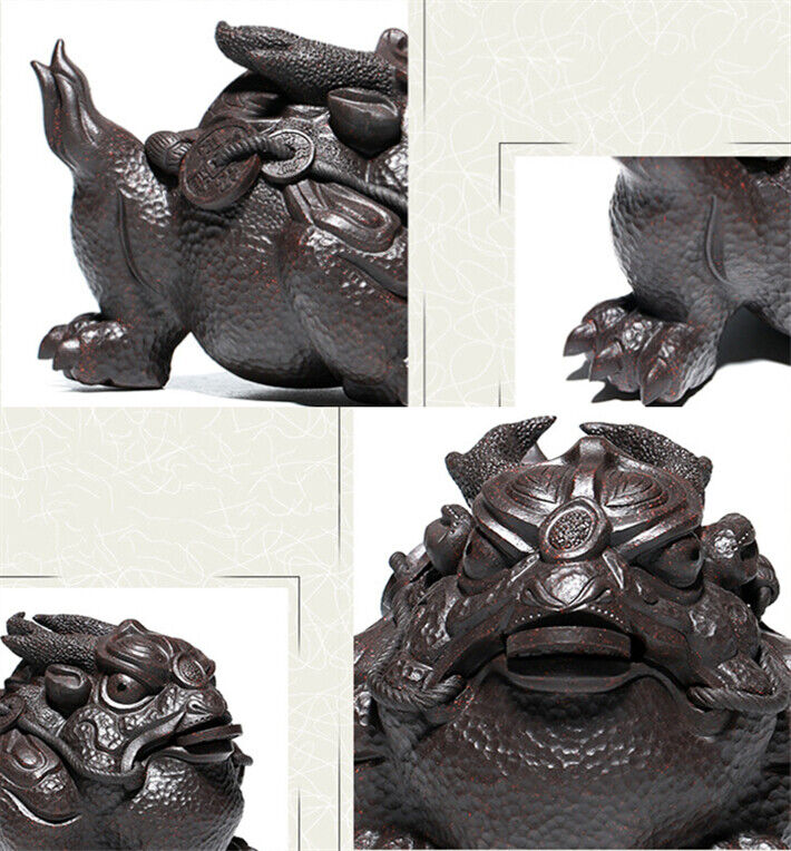 Full Handmade Artware Yixing Zisha Black Clay Tea Pet Marked Wealth Bring Mascot