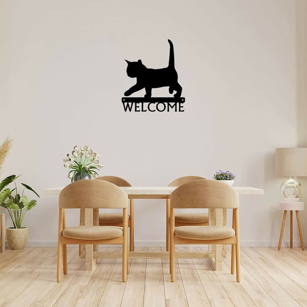 Black Cat Kitten Welcome Sign Ornaments Artwork Wall Stickers Shape Decoration