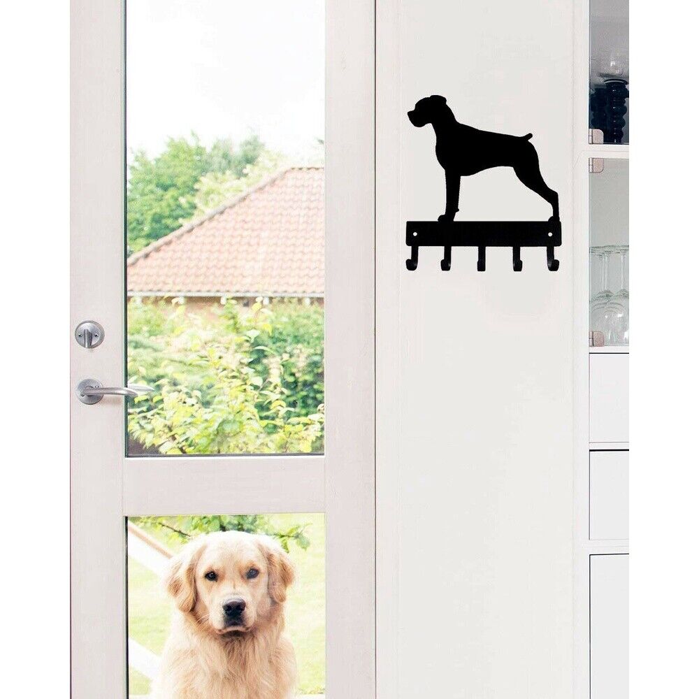 Boxer (Natural Ears) Dog Key Rack Hanger Wall Mounted Hook Up Pendant Wall Art