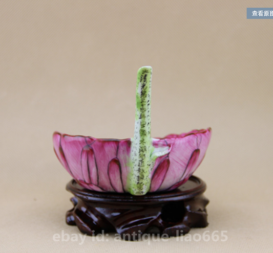 6.7" Chinese Famille-rose Porcelain Lotus Flower Tea Shovel Tea-things 秋操杯荷叶纪念铲