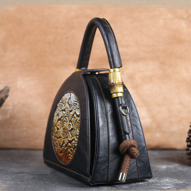 Women's Retro Soft Leather Handbag Tote Embossed Crossbody Shoulder Shell Bag