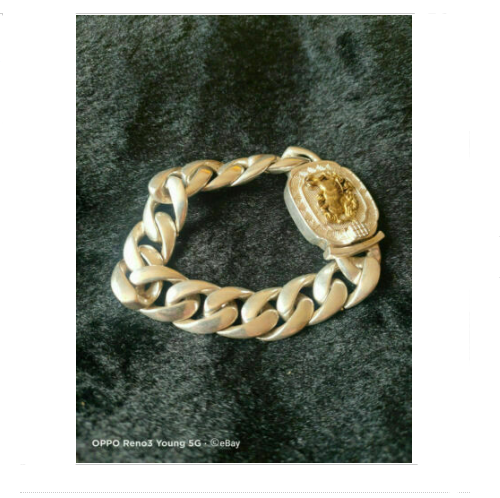 old tibet miao silver hand carving skull Statue bracelet noble gift
