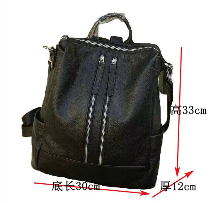 100% Genuine Leather Double Zipper Women's Backpack Travel Rucksack College Bag