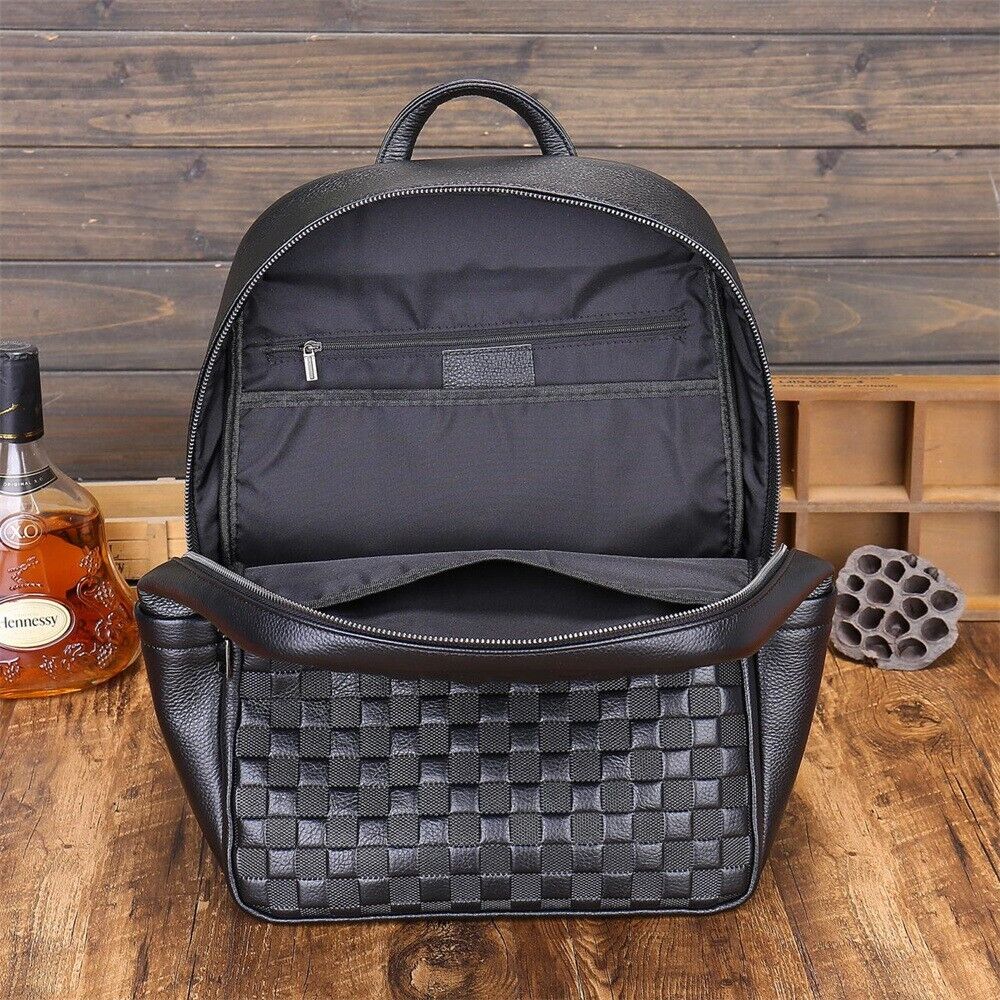 Top Cow Leather Black Men's bag, Soft Leather Large Capacity Backpack Travel Bag