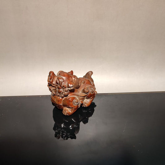vintage wooden mini small lion figurine wood carving decoration statuette gift
