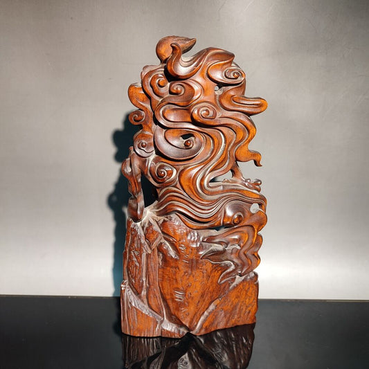 vintage buddha statue Dragon subduing arhat decor wood wooden figurine carved