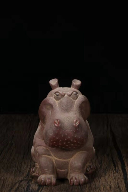 Chinese zisha clay Cute Hippo statue sculpture Wealth home decor decorative rare