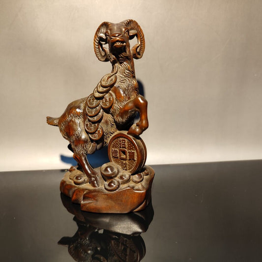 vintage Chinese boxwood Carved home decor sheep sculpture Statue wood carving
