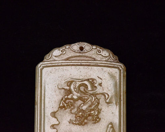 Chinese Natural Hetian Jade Carving Dragon Statue Landscape Jade Pendant Jewelry