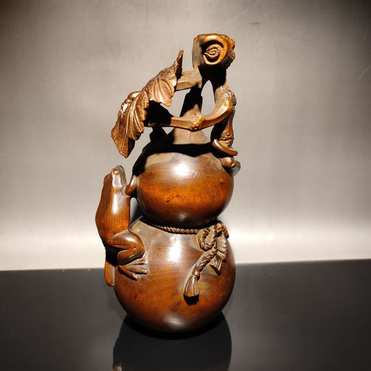 Exquisite Chinese gourd statue Boxwood wooden ornaments carved frog snail spider