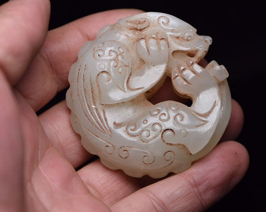 Chinese Hetian Jade Carving Sculpture Exquisite Beast Statue Antique Collections