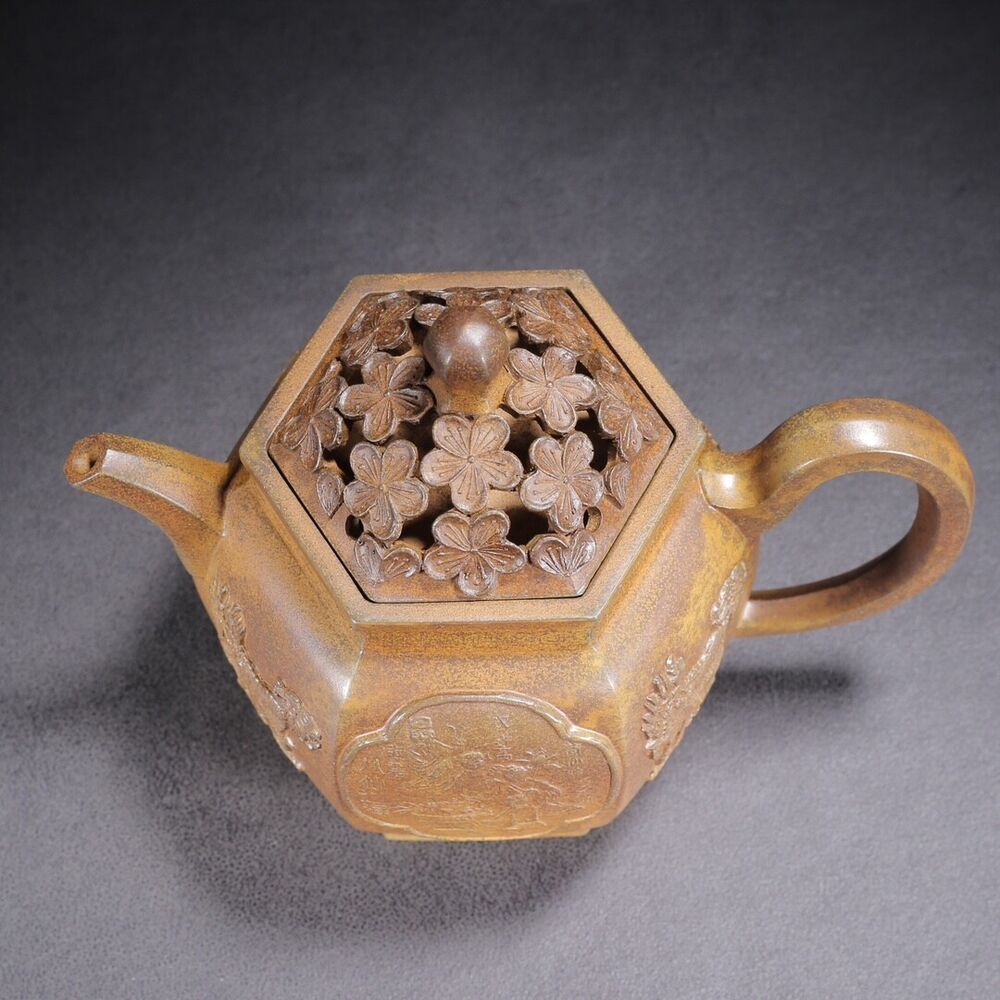 Vintage Chinese Yixing Purple Clay Teapot Zisha Ceramic Carving Figure Story Art