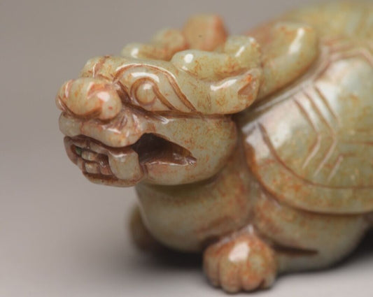 Antique Chinese Old Hetian Jade Carved Nice Dragon Turtle Statue Decor Figurine
