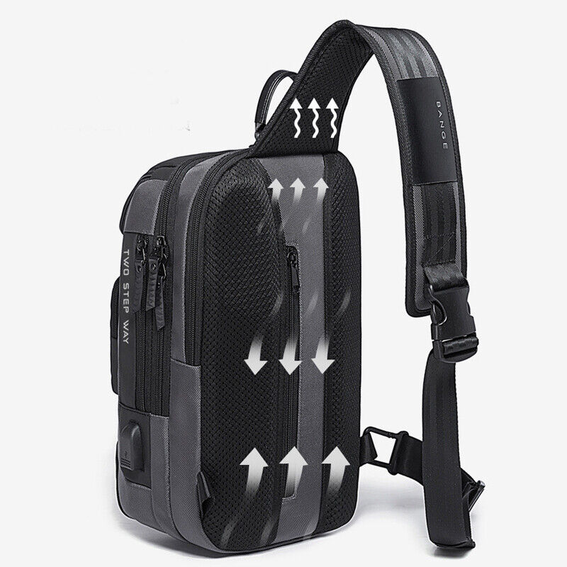 Men's Sling Backpack Oxford cloth Waterproo Crossbody Bags USB Charging Port