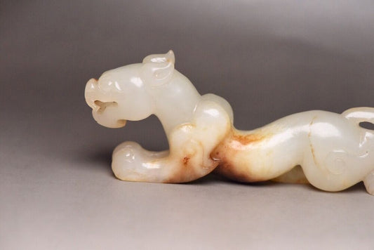 Chinese Hetian Jade Hand Carved Beast Statue Collection Exquisite Figurines Art