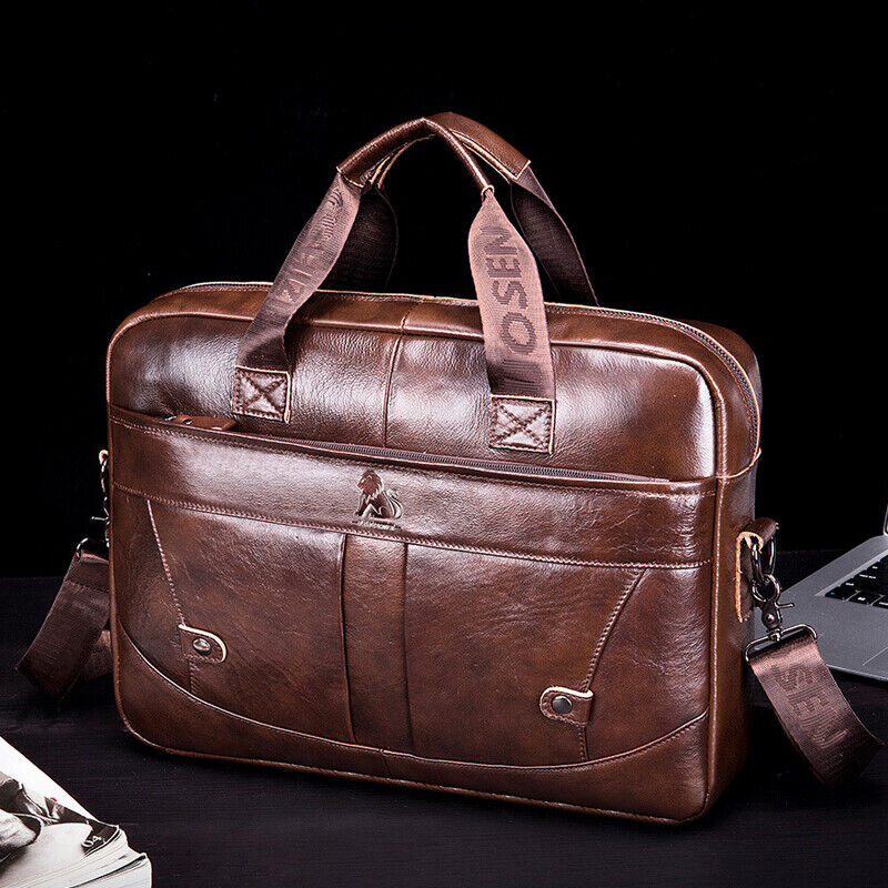 100% Genuine Leather Men's Handbags Shoulder bag 14" Laptop Business Briefcase