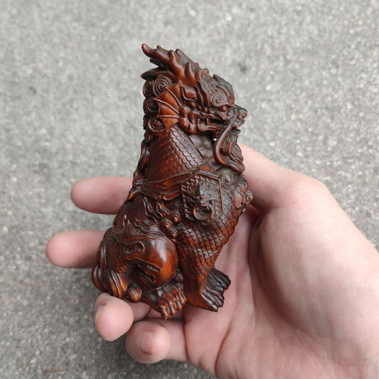 A Pair Of Chinese Dragon Statue Loong Seraphim Kylin Unicorn Lung Sculpture Wood