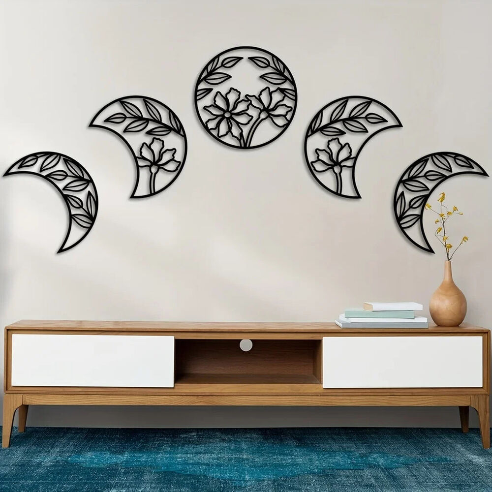 5pcs Moon Phase Wall Hanging Decor Flower Leaf Wall Art Decor Nordic Decoration