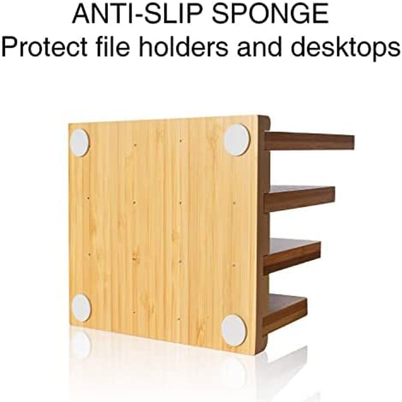 Bamboo Mail Organizer with Rubber Feet Sorter for Office Home with 3 Slots