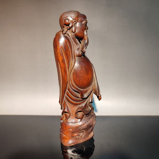 6" vintage wood carved decor wooden statue carving Lu Dongbin eight immortals