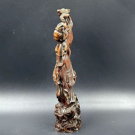 Vintage Chinese Antique Wooden Carving Pretty Woman Statue Wood Figurines Decor