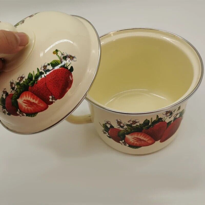 Noodle Cups 1.4L Enamel With Lid Work Lunch Box Canteen Single Handle Bowls 16cm