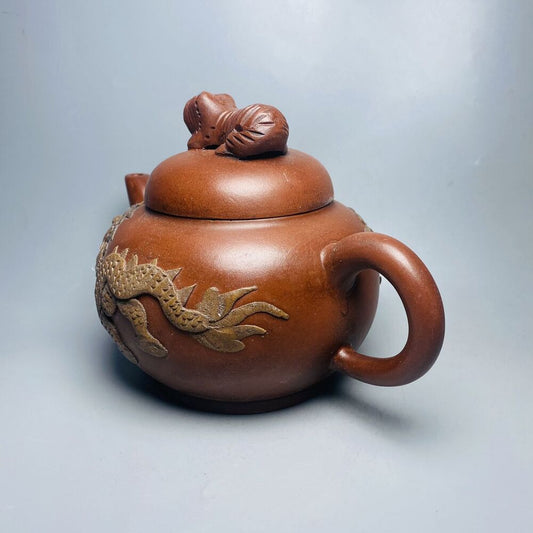 Vintage Chinese Yixing Purple Clay Teapot Zisha Ceramic Carving Dragon Teaware
