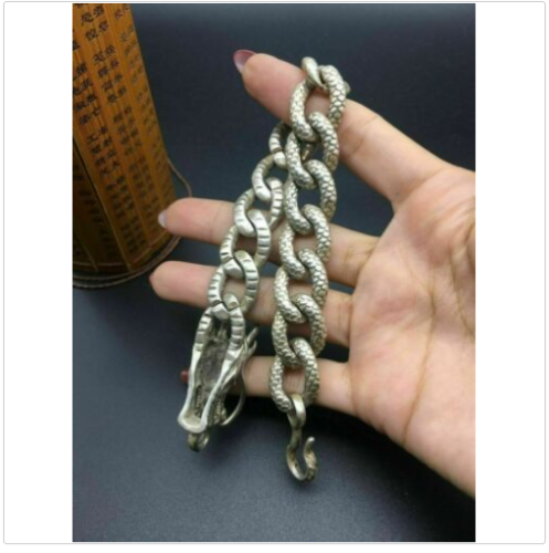 Asian old miao silver hand cast cool statue bracelet jewel gift