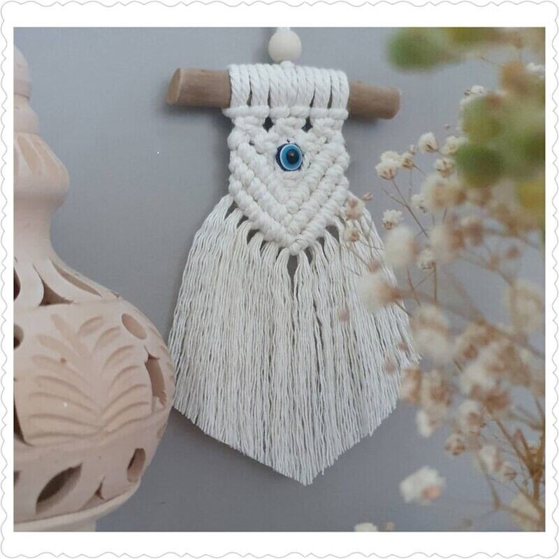 Wall Hanging Macrame Lucky Eye Glass Blue Turkish Pendant Handmade Decor 8x20cm