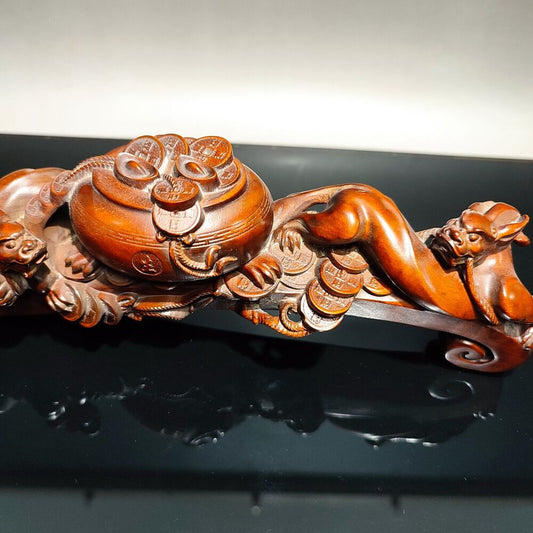 vintage carved wooden home decor dragon wood carving sculpture room statue ruyi