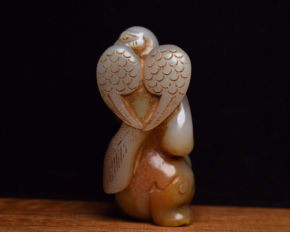 Chinese Old Natural Hetian Jade Hand Carved Eagle Bear Statue Figurines Art Rare