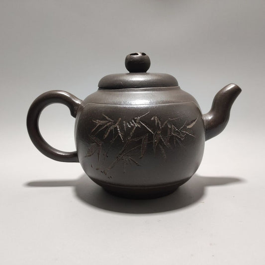 Vintage Chinese Yixing Purple Clay Teapot Zisha Ceremony Carving Bamboo Teaware