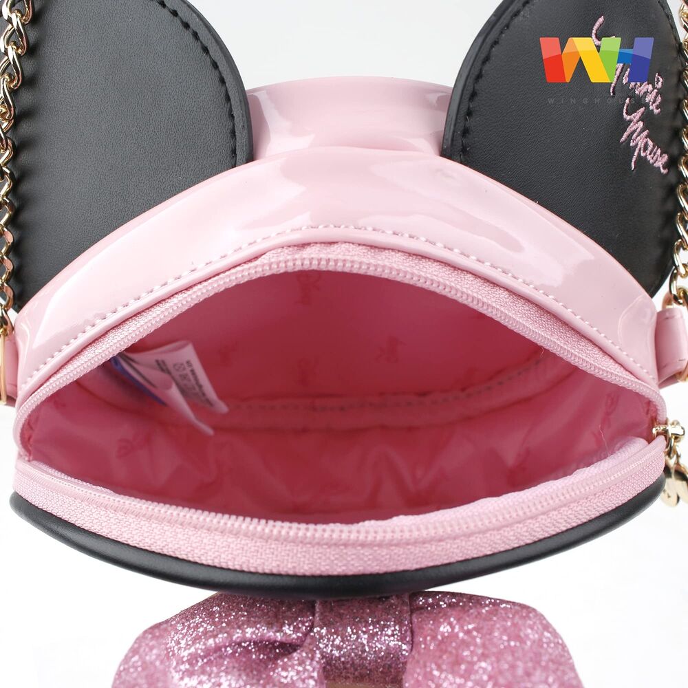 WINGHOUSE X Minnie 3D Glitter Bow Crossbody Purse Small Chest Sling Bag Pink