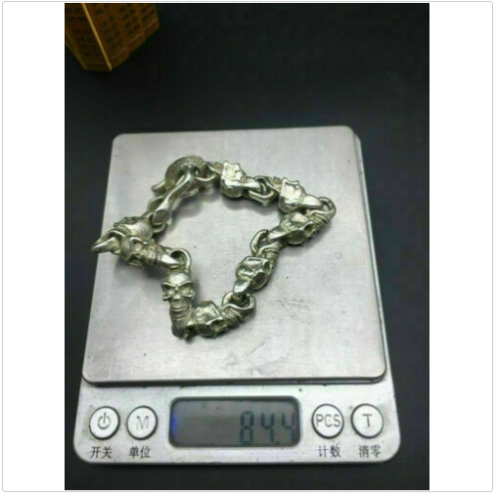 chinese miao silver cast cool skull statue bracelet jewel collectable gift Art