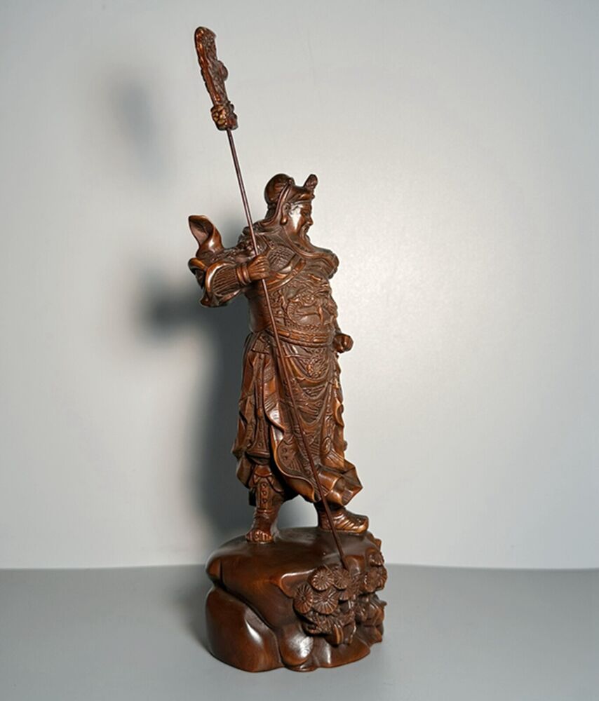 Collection Chinese Boxwood Carving Guan Yu Figure Statue Woodwork Sculpture Art