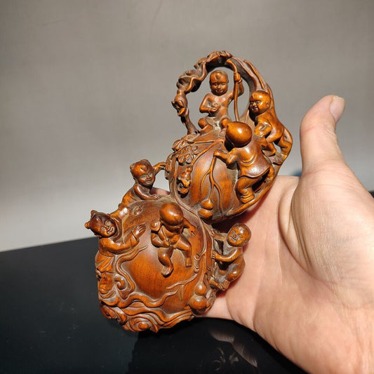 china boxwood wooden antique doll wood carving children statue home decor rare