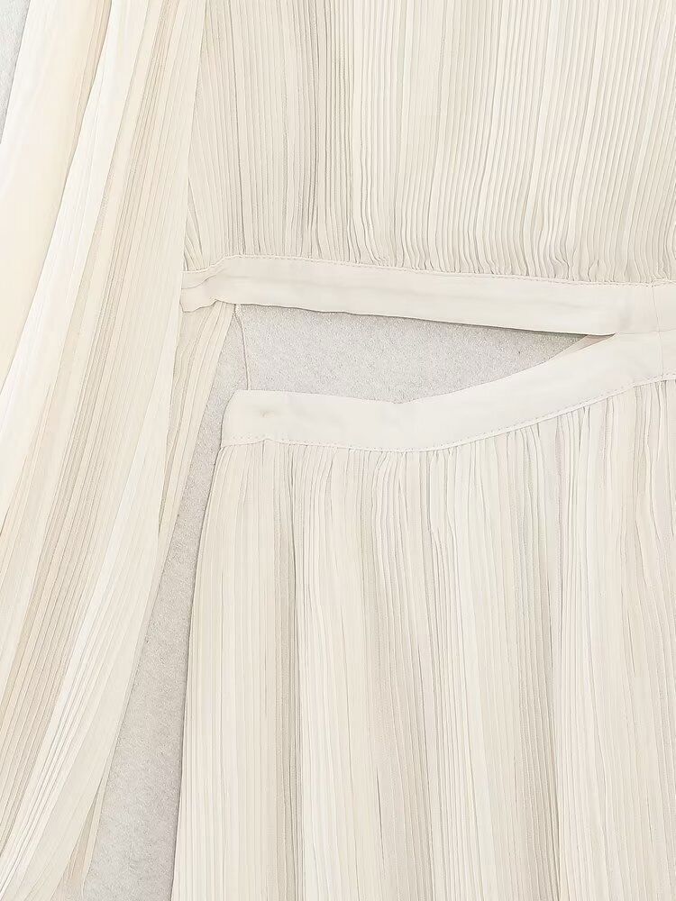 Women French Open Waist Trumpet Sleeve Fold Dress Vintage Female Dresses
