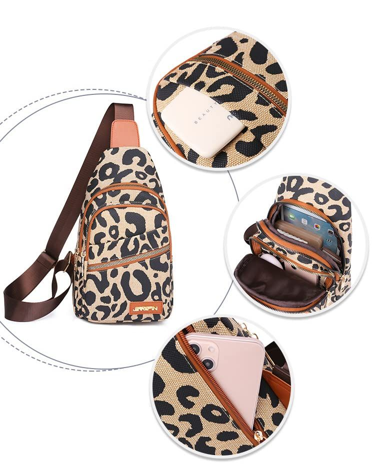 Hiriotin Leopard Print Chest Bag for Women Letter