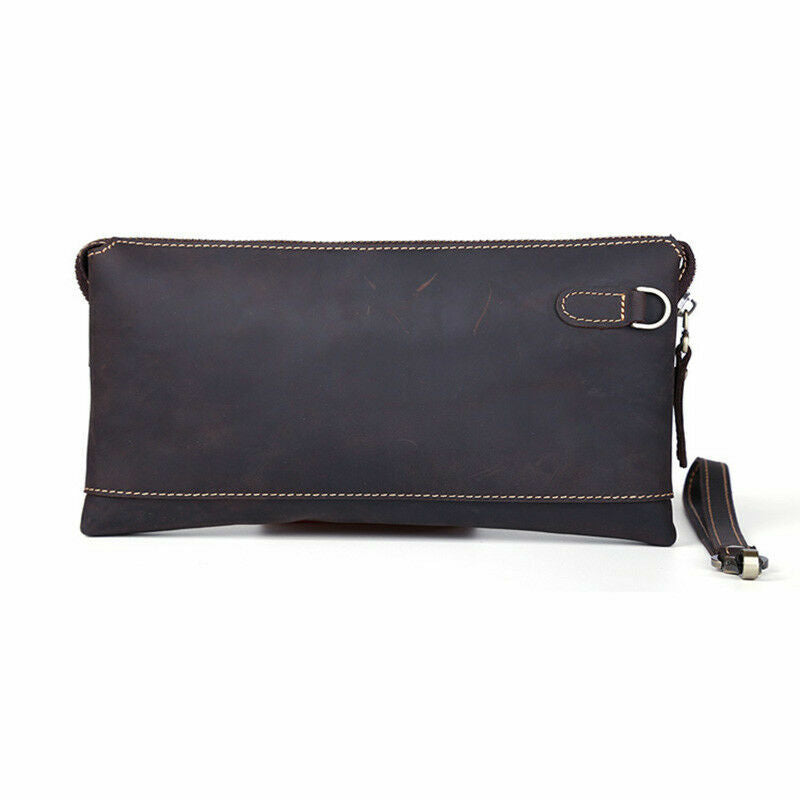 Vintage Men's Real Leather Long Clutch Purse Messenger Bag Handbag Zipper Wallet