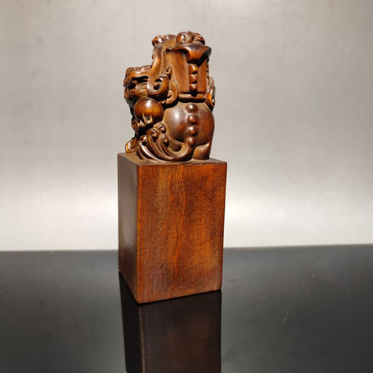 chinese seal vintage wooden sculpture dragon figurines statues wood carving gift