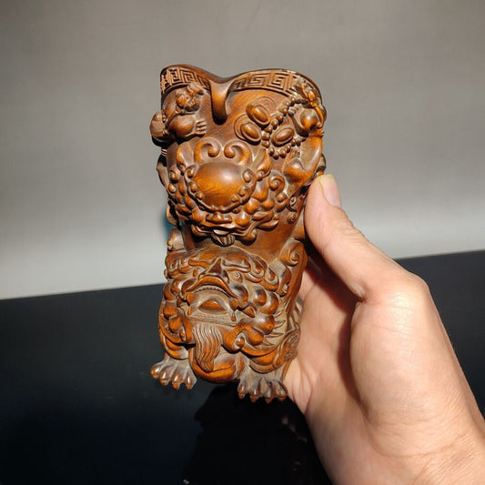 china boxwood wood carving dragon statue cup wooden decorations living room rare