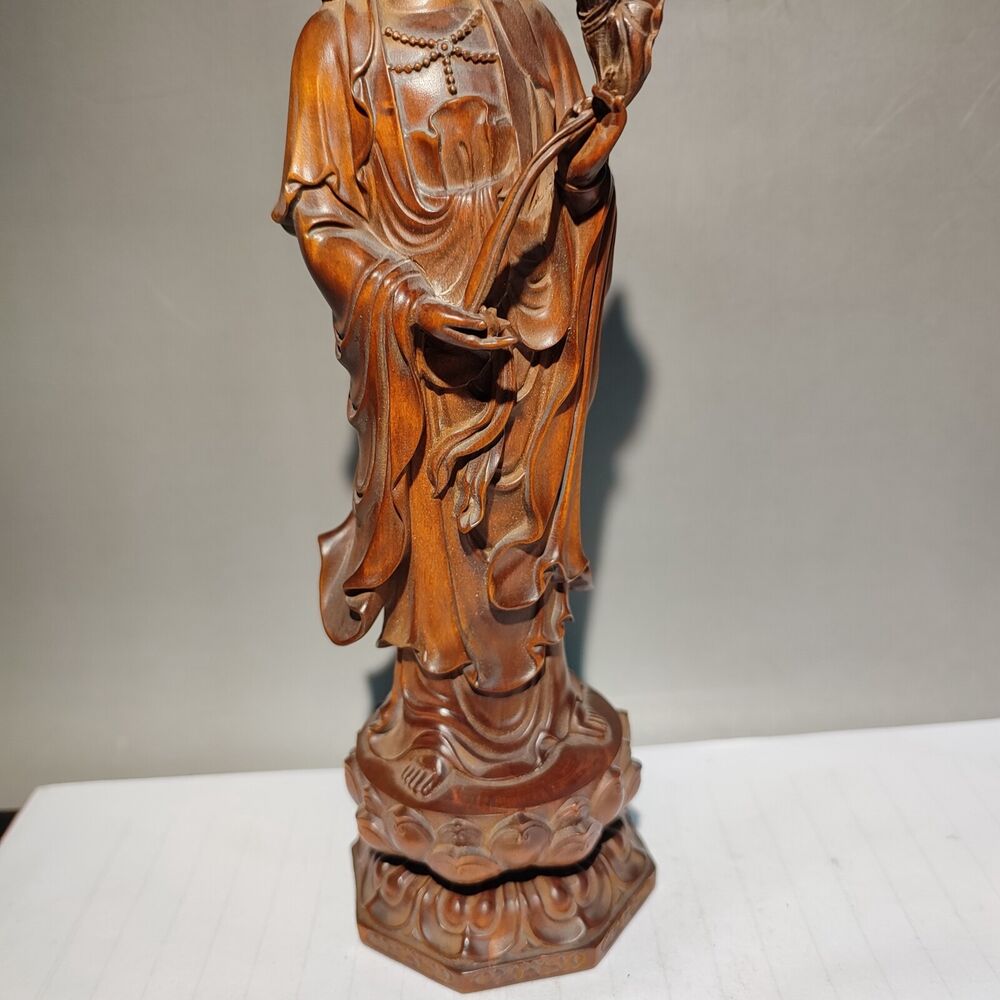 wooden fortune praying kwan yin guanyin quan statues wood sculpture decor lotus